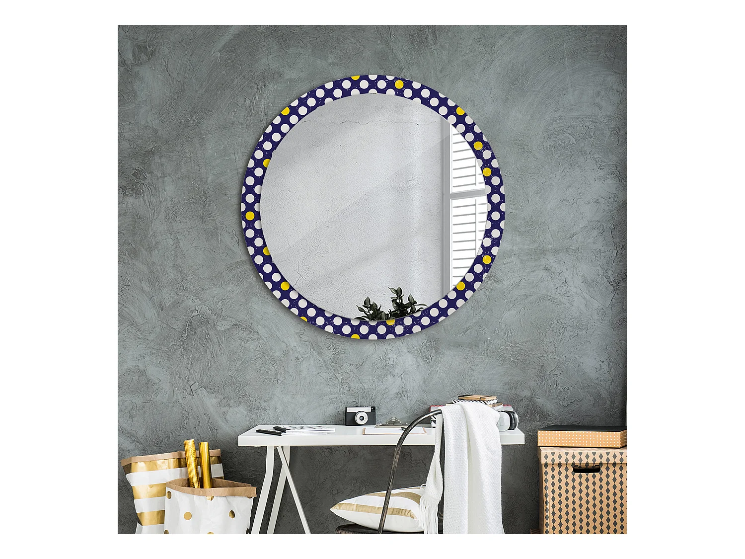 Miroir rond décoratif - Pois rétro - 90 cm