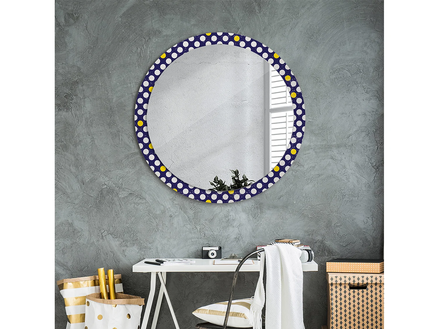 Miroir rond décoratif - Pois rétro - 90 cm
