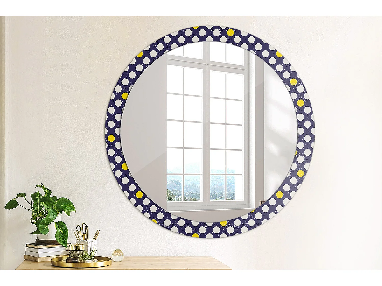 Miroir rond décoratif - Pois rétro - 90 cm