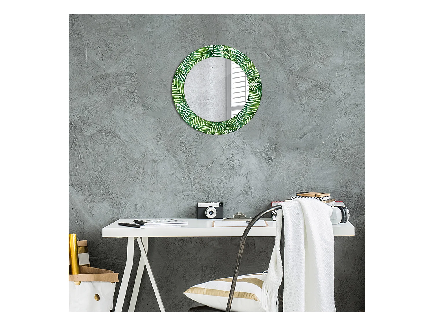 Miroir rond décoratif - Palmier tropical - 50 cm