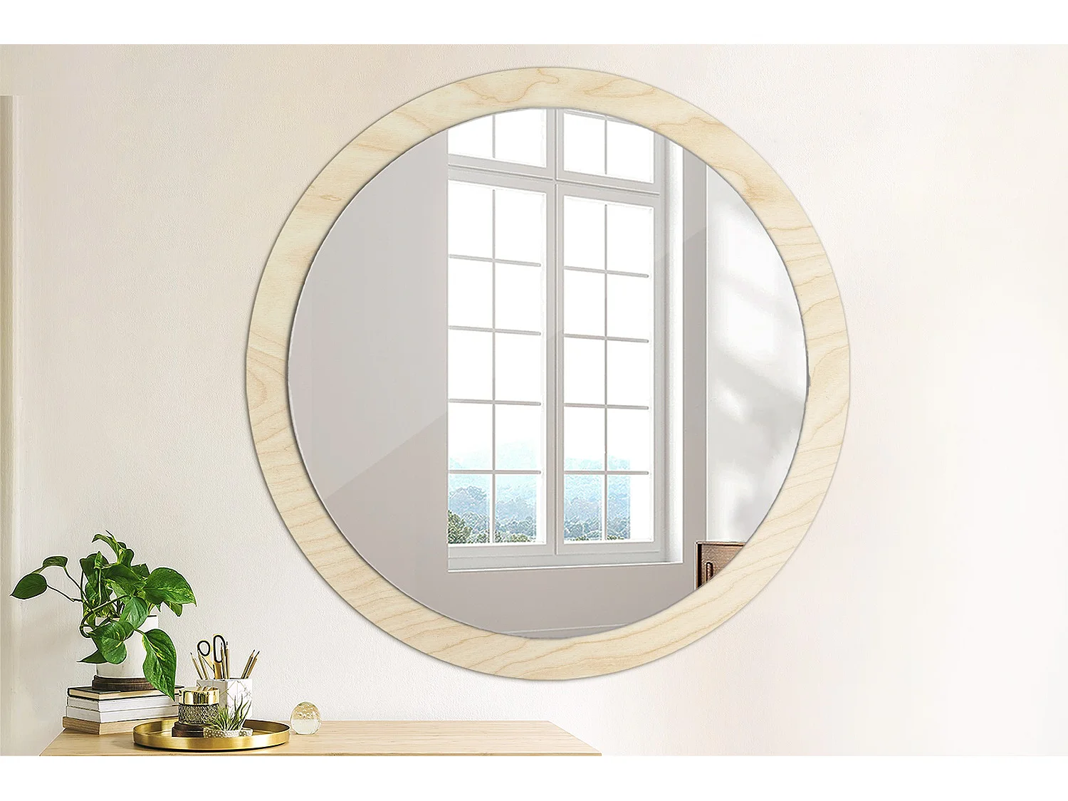 Miroir rond décoratif - Bois clair - 100 cm