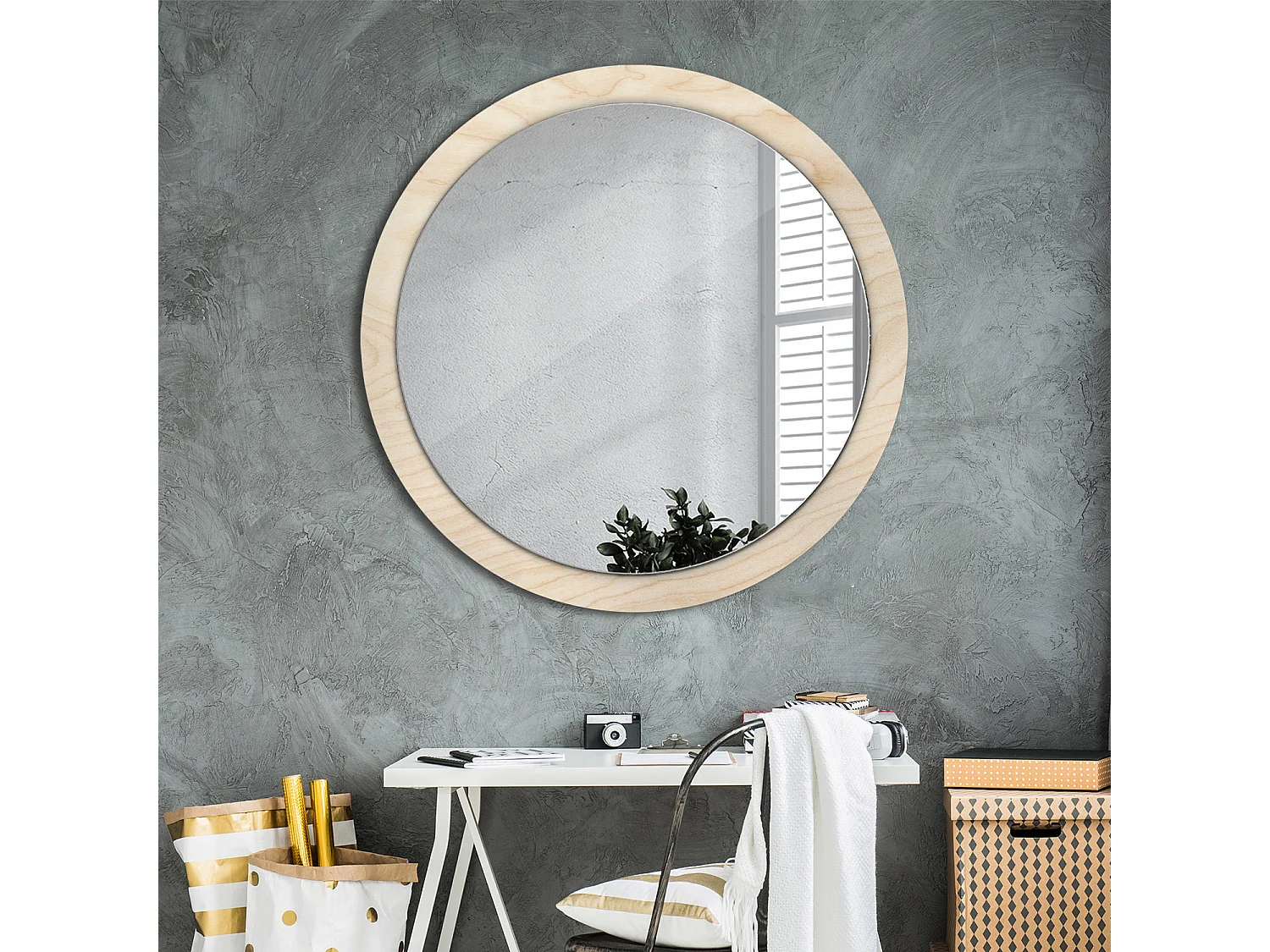 Miroir rond décoratif - Bois clair - 100 cm