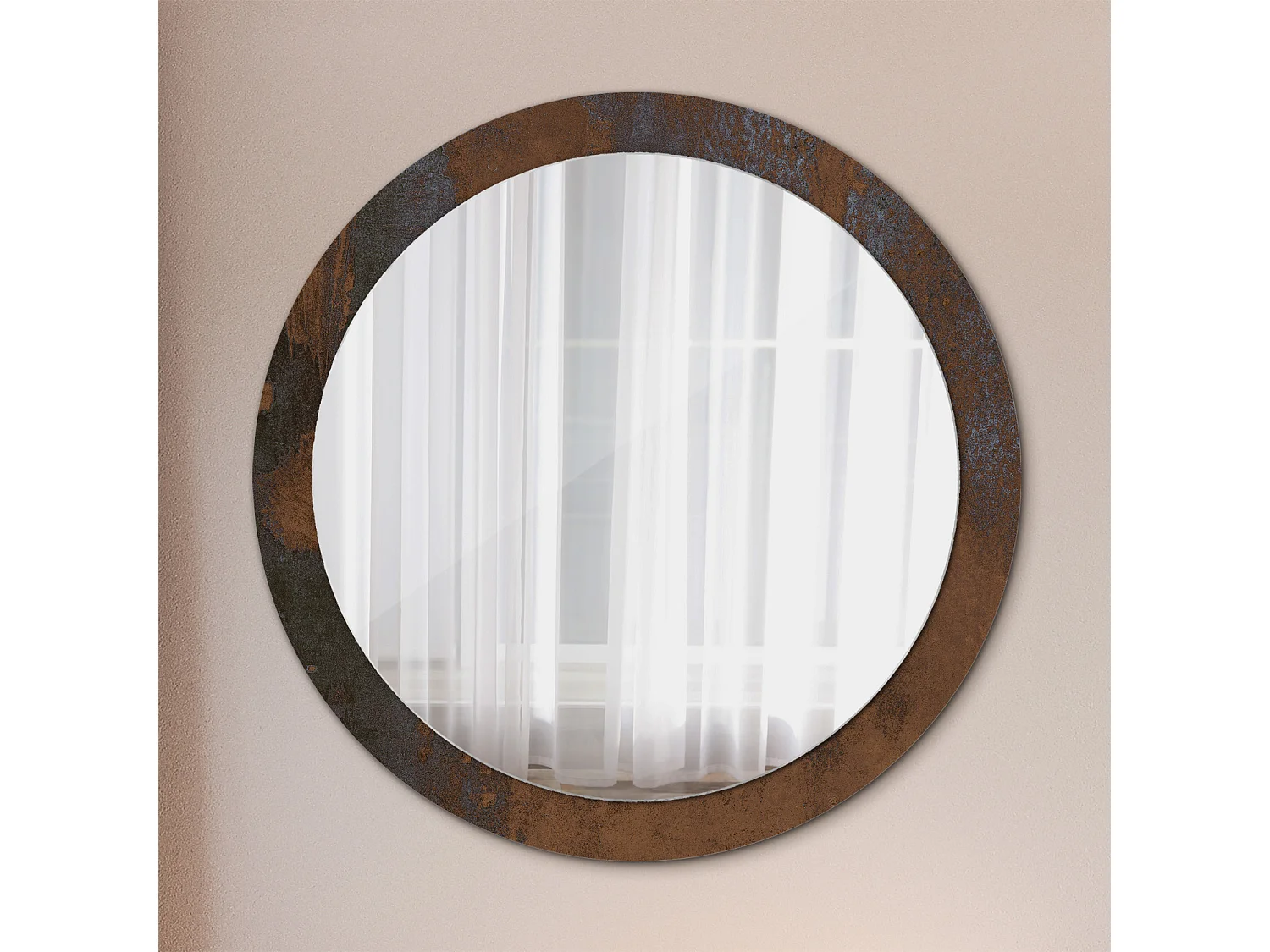 Miroir rond décoratif - Rustique métallisé - 90 cm