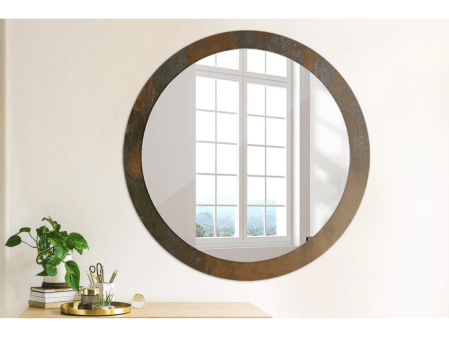 Miroir rond décoratif - Rustique métallisé - 90 cm