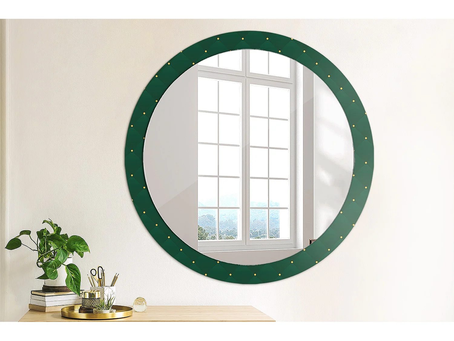 Miroir rond décoratif - Motif matelassé - 90 cm