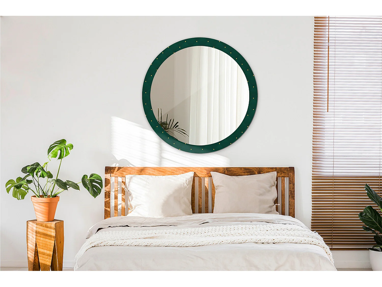 Miroir rond décoratif - Motif matelassé - 90 cm