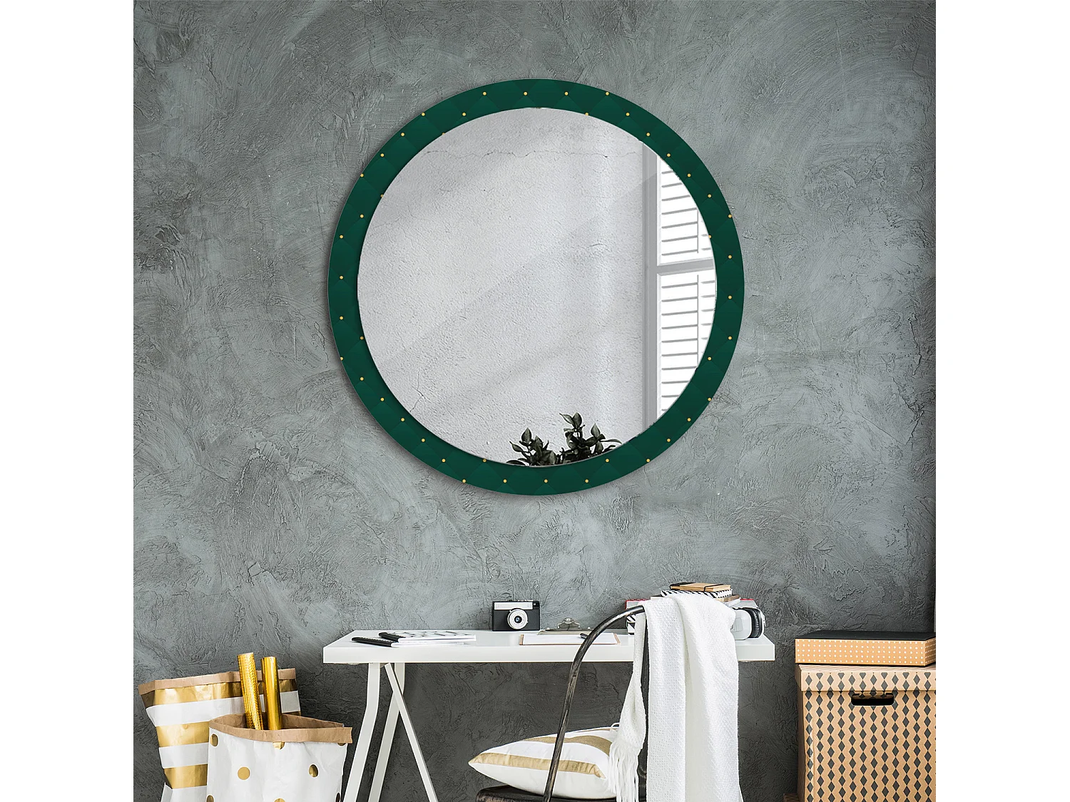 Miroir rond décoratif - Motif matelassé - 90 cm