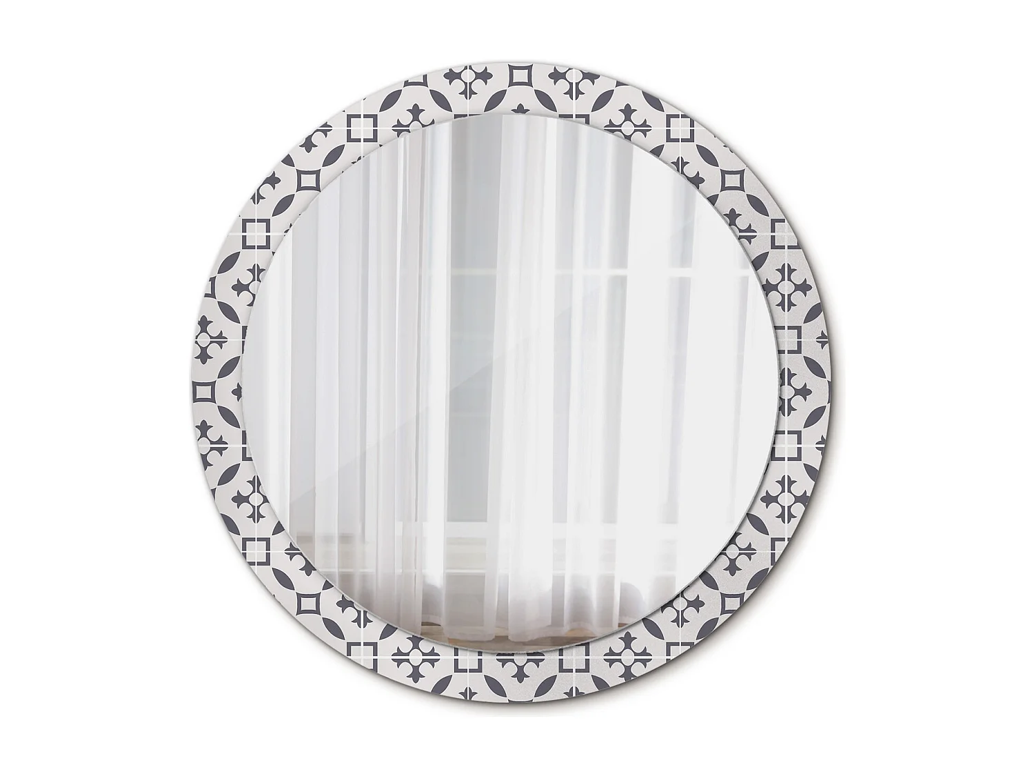 Miroir rond décoratif - Motif carrelage - 90 cm