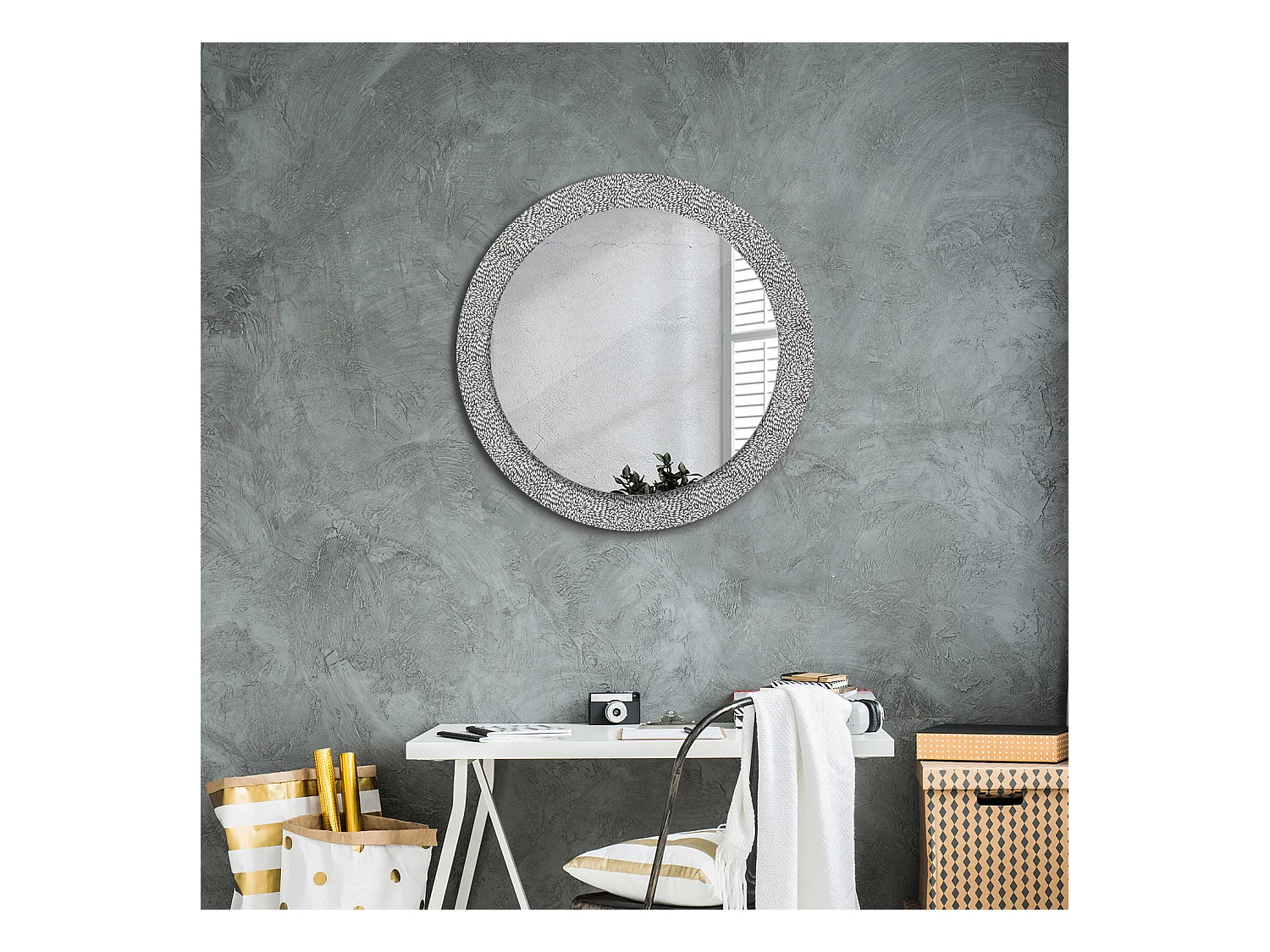 Runder dekorativer Spiegel - Blumendruck - 60 cm
