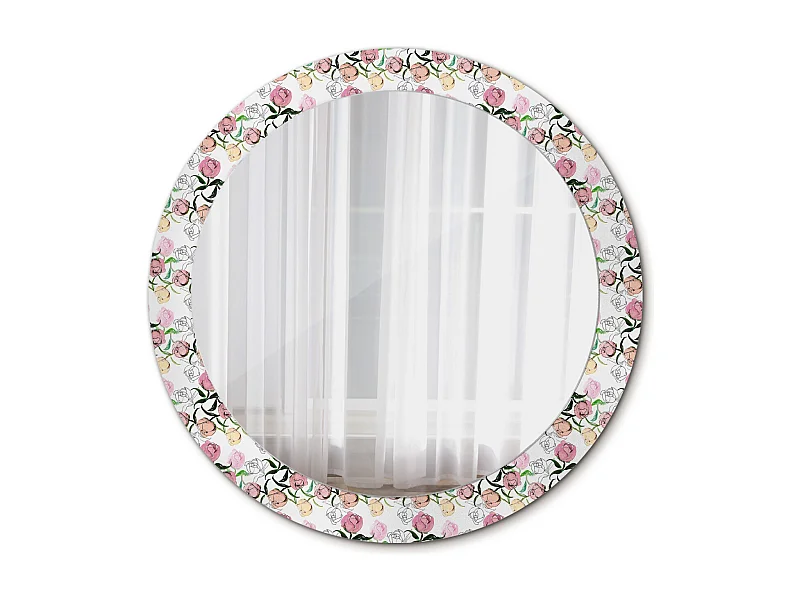 Miroir rond décoratif - Bourgeons de Pivoine - 80 cm