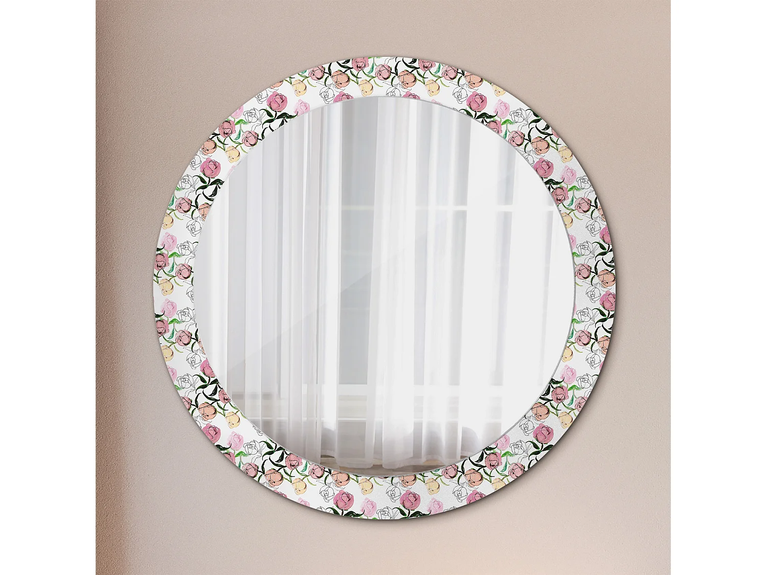 Miroir rond décoratif - Bourgeons de Pivoine - 80 cm