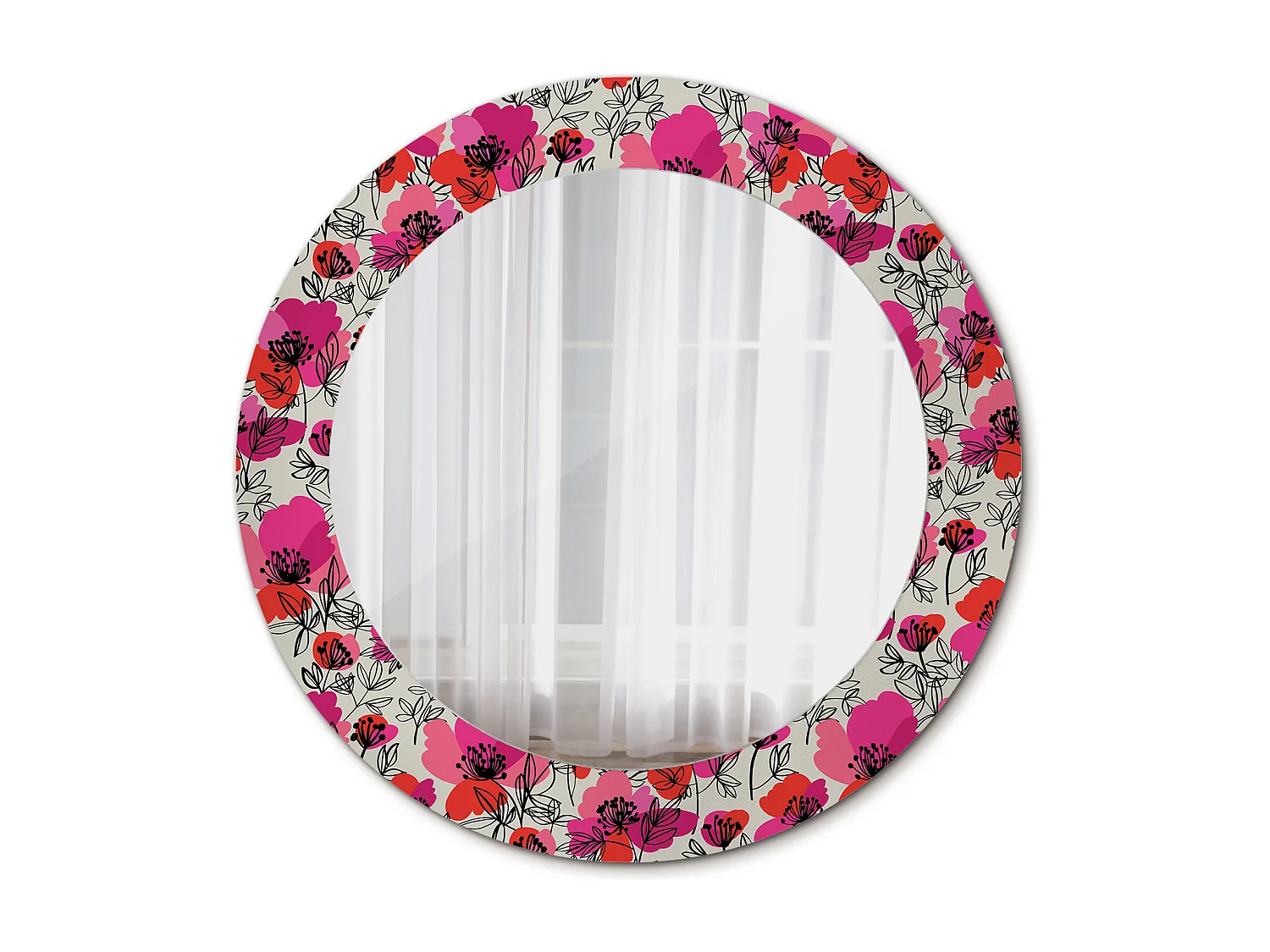 Runder dekorativer Spiegel - Pink Poppies - 60 cm