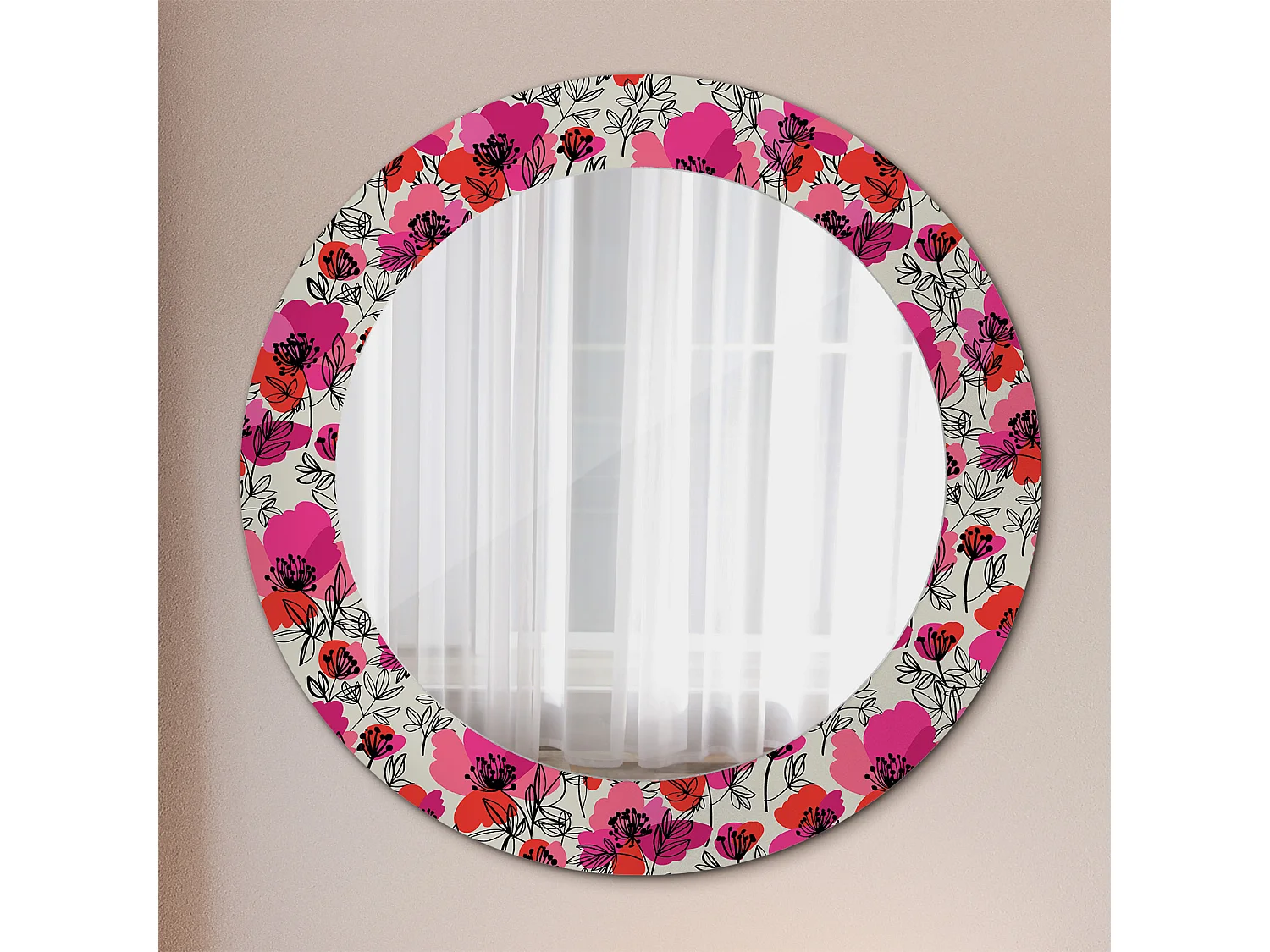 Runder dekorativer Spiegel - Pink Poppies - 60 cm