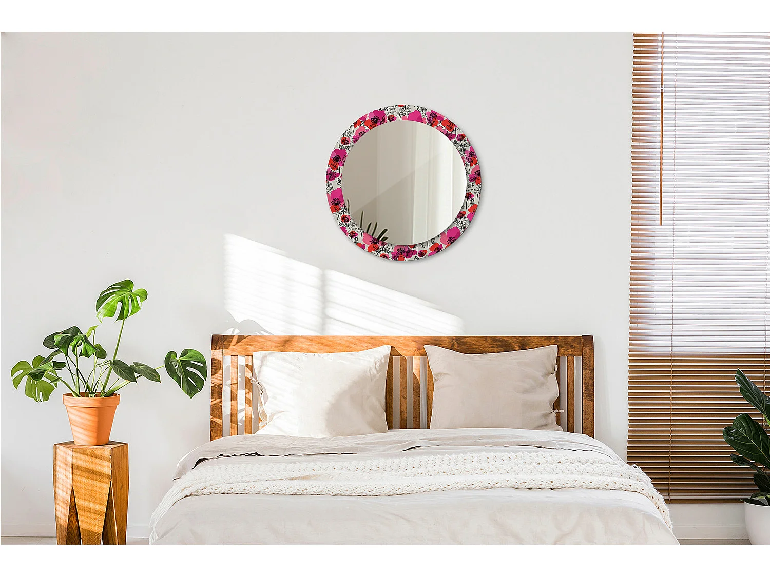 Runder dekorativer Spiegel - Pink Poppies - 60 cm