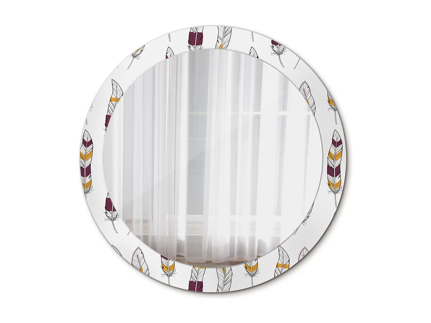 Miroir rond décoratif - Plumes - 80 cm