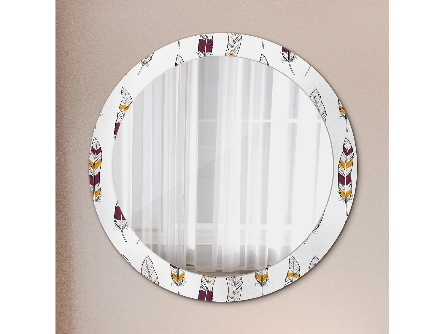 Miroir rond décoratif - Plumes - 80 cm