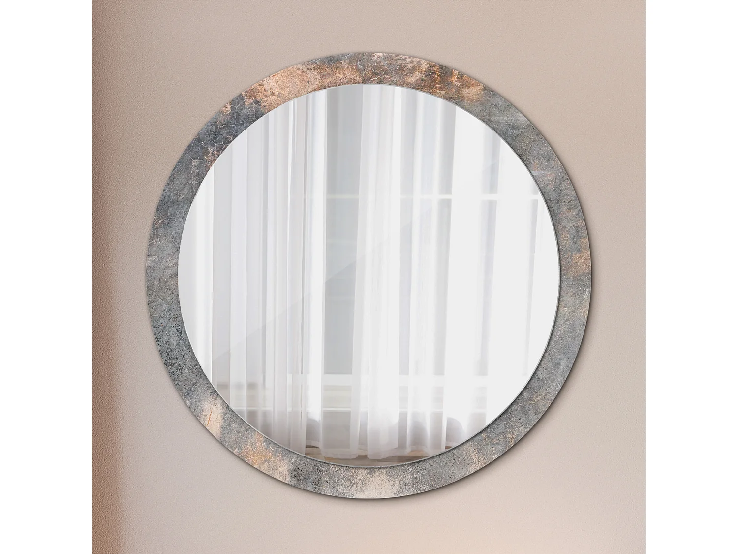 Miroir rond décoratif - Béton vintage - 100 cm