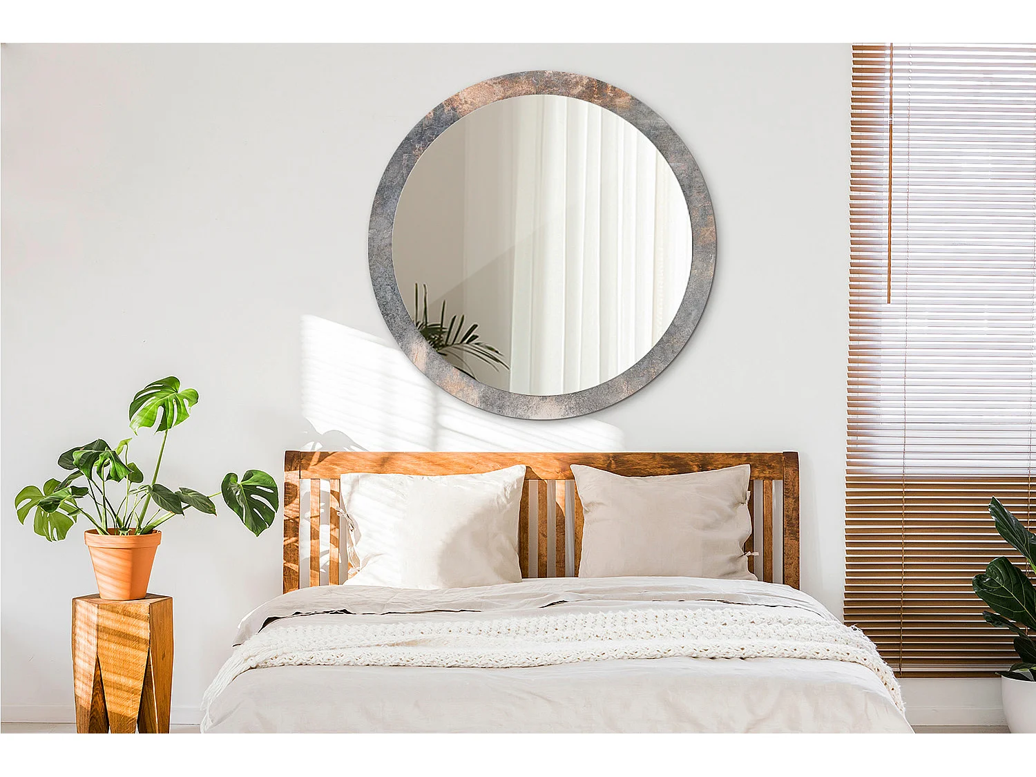 Miroir rond décoratif - Béton vintage - 100 cm