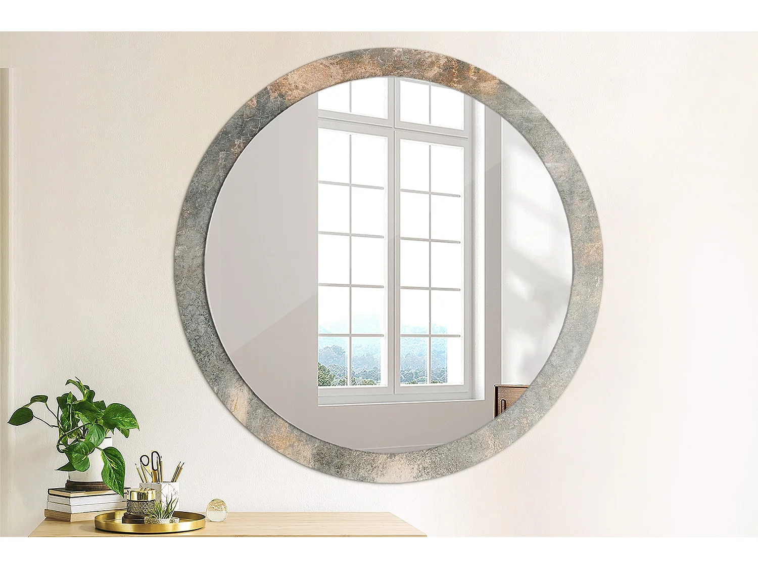 Miroir rond décoratif - Béton vintage - 100 cm