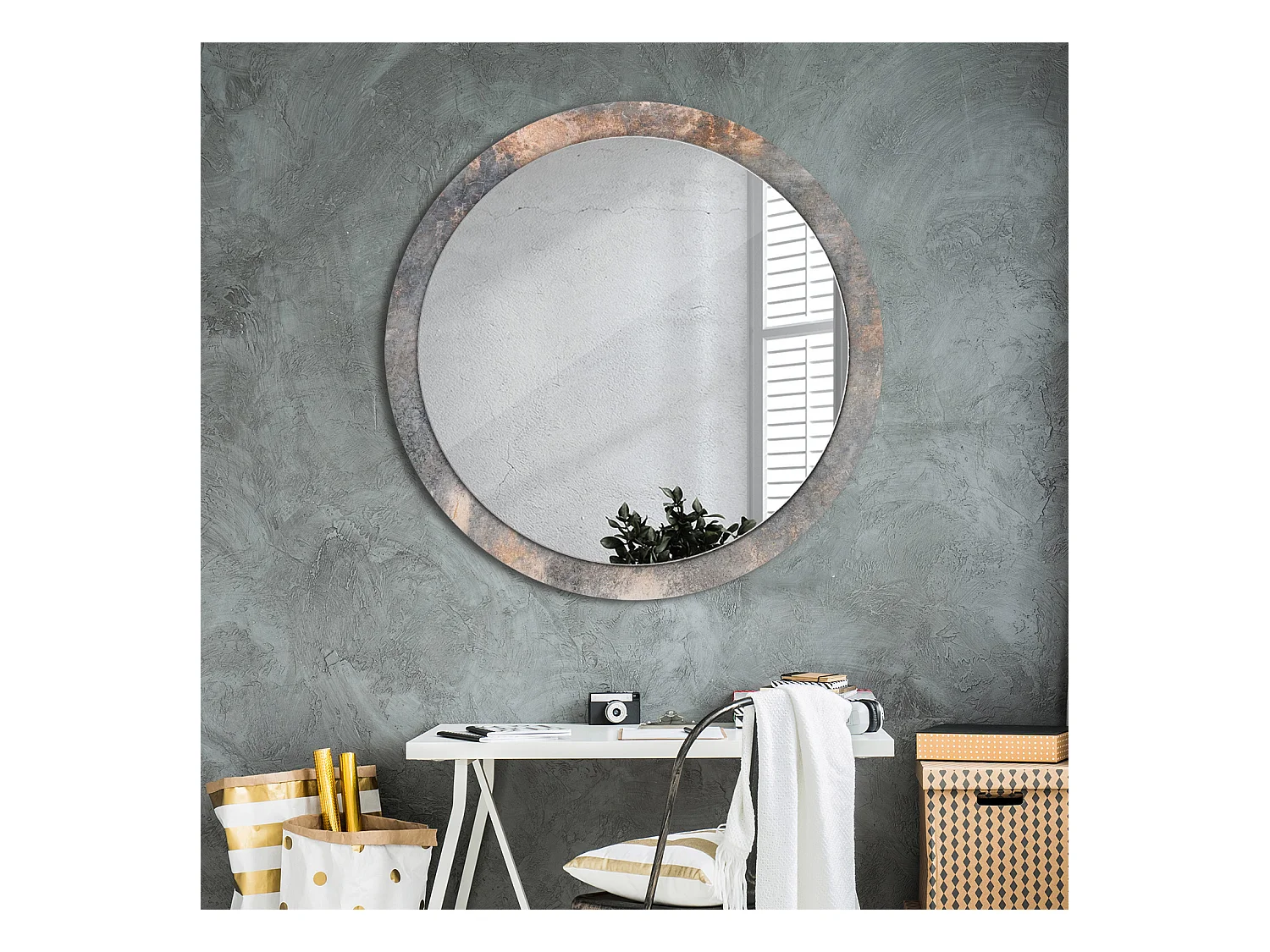 Specchio rotondo decorativo - Cemento vintage - 100 cm