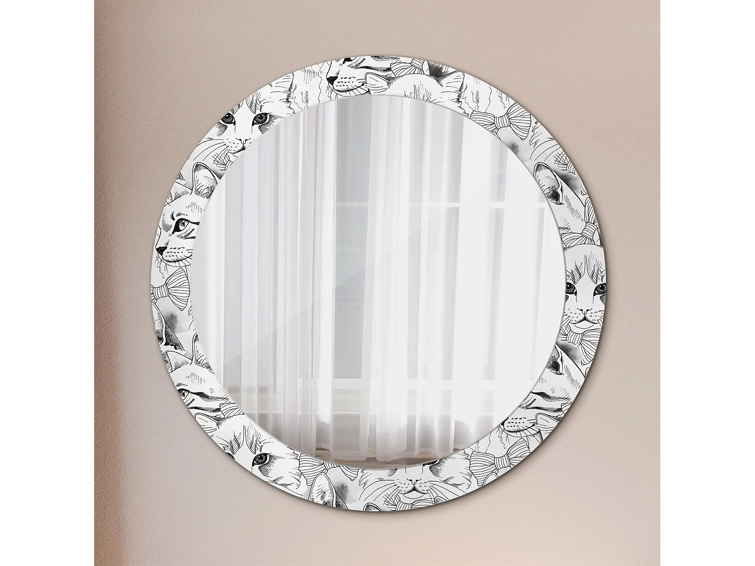 Ronde decoratieve spiegel - katten - 80 cm