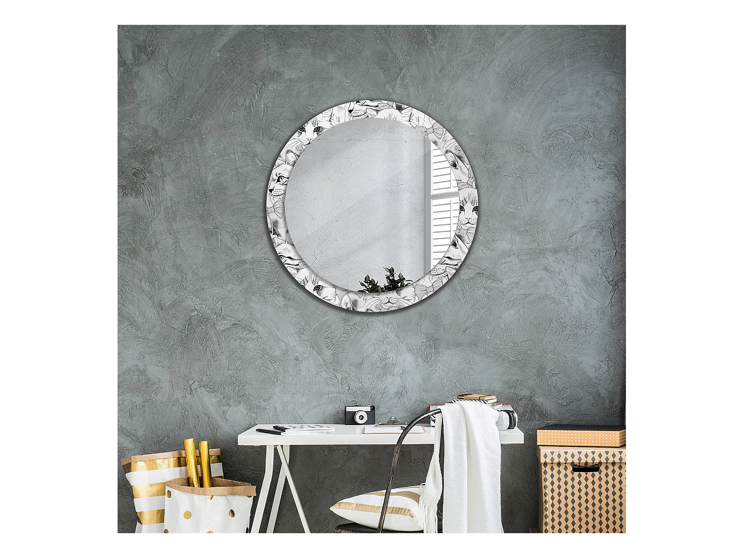 Miroir rond décoratif - Chats - 80 cm