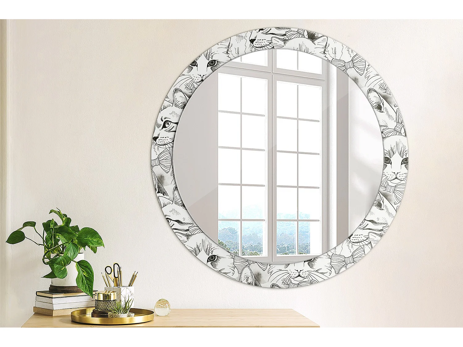 Miroir rond décoratif - Chats - 80 cm