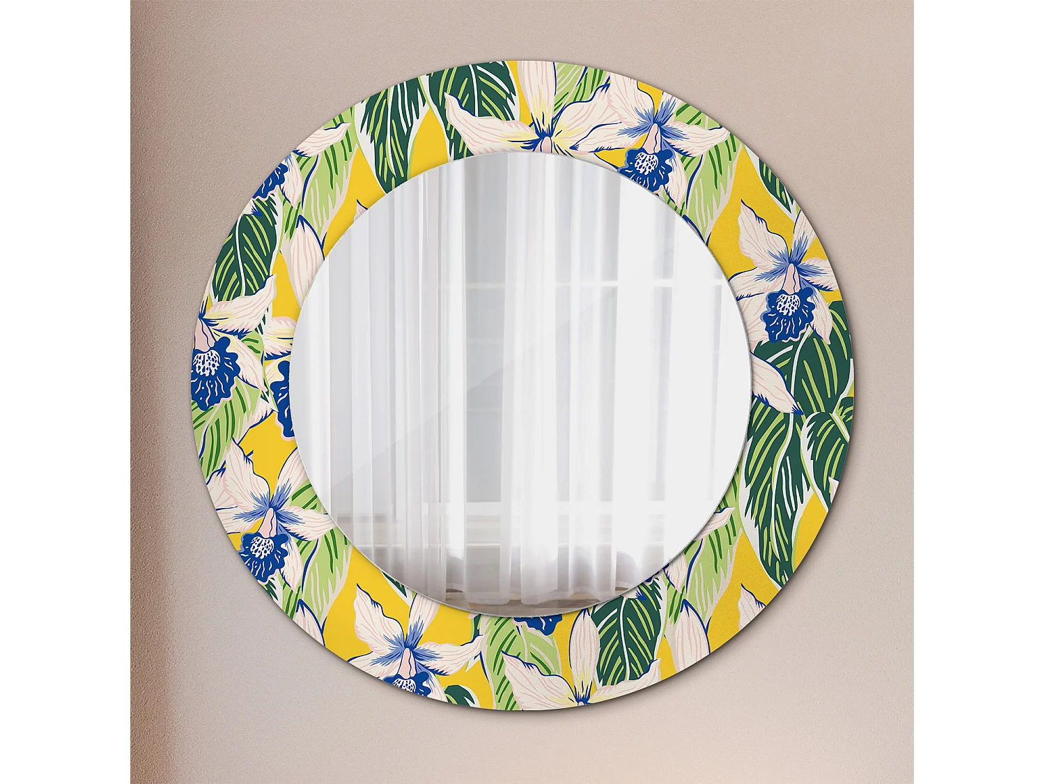 Miroir rond décoratif - Orchidées - 50 cm