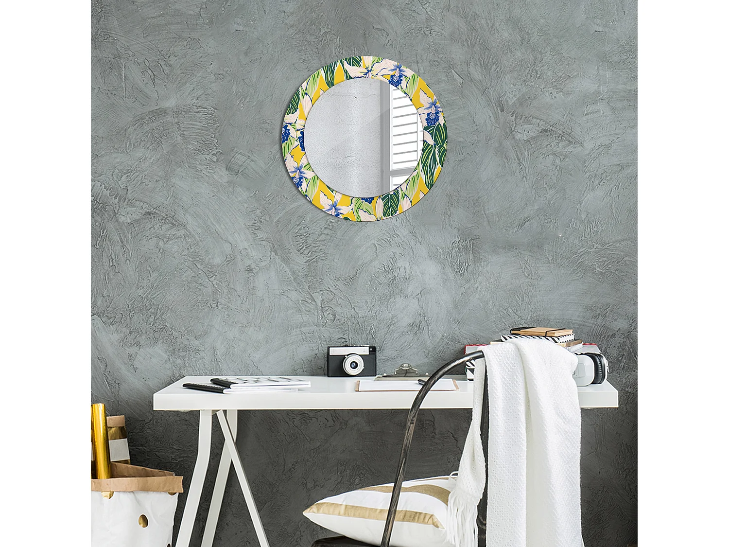 Miroir rond décoratif - Orchidées - 50 cm