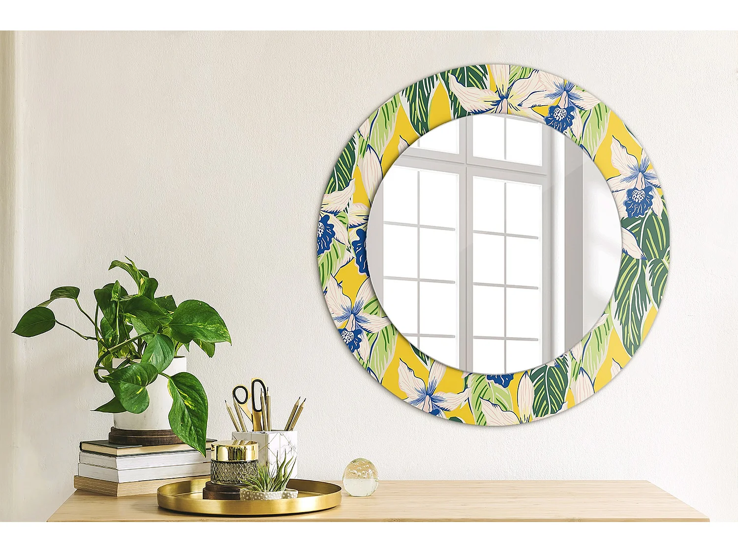 Miroir rond décoratif - Orchidées - 50 cm