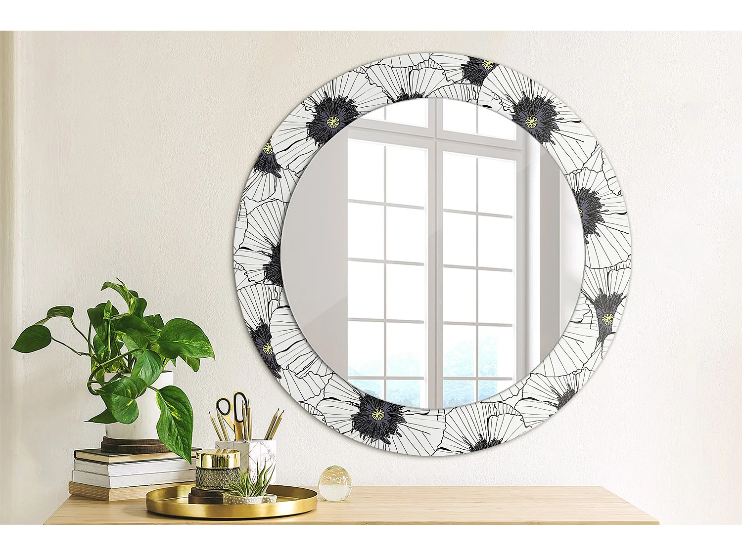 Decoratieve ronde spiegel - bloemige compositie - 60 cm