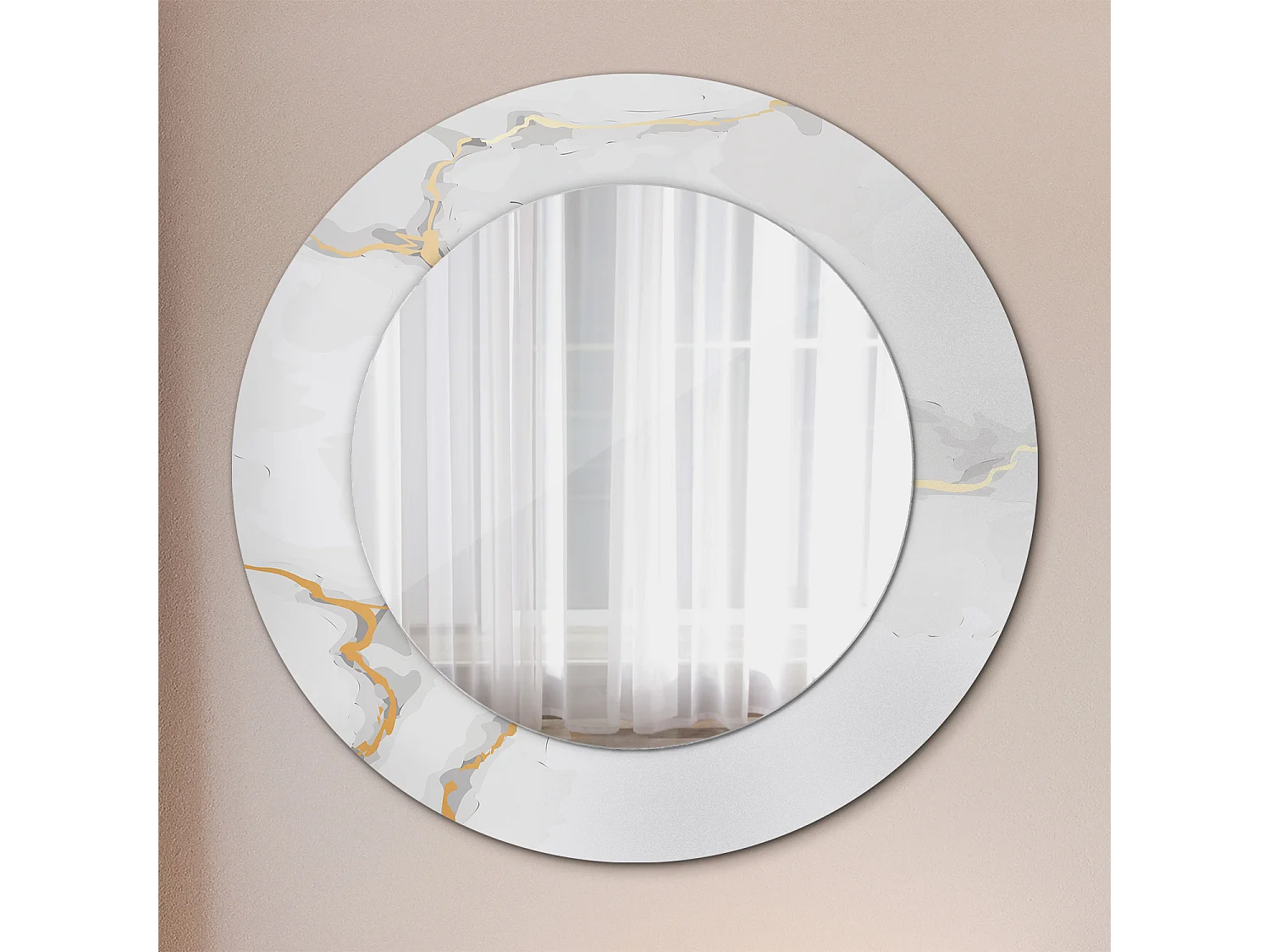Runder dekorativer Spiegel - Weißer Marmor - 50 cm