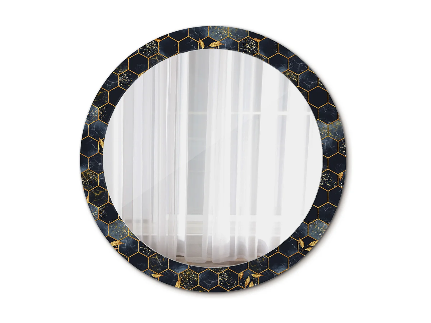 Miroir rond décoratif - Hexagone en marbre - 80 cm