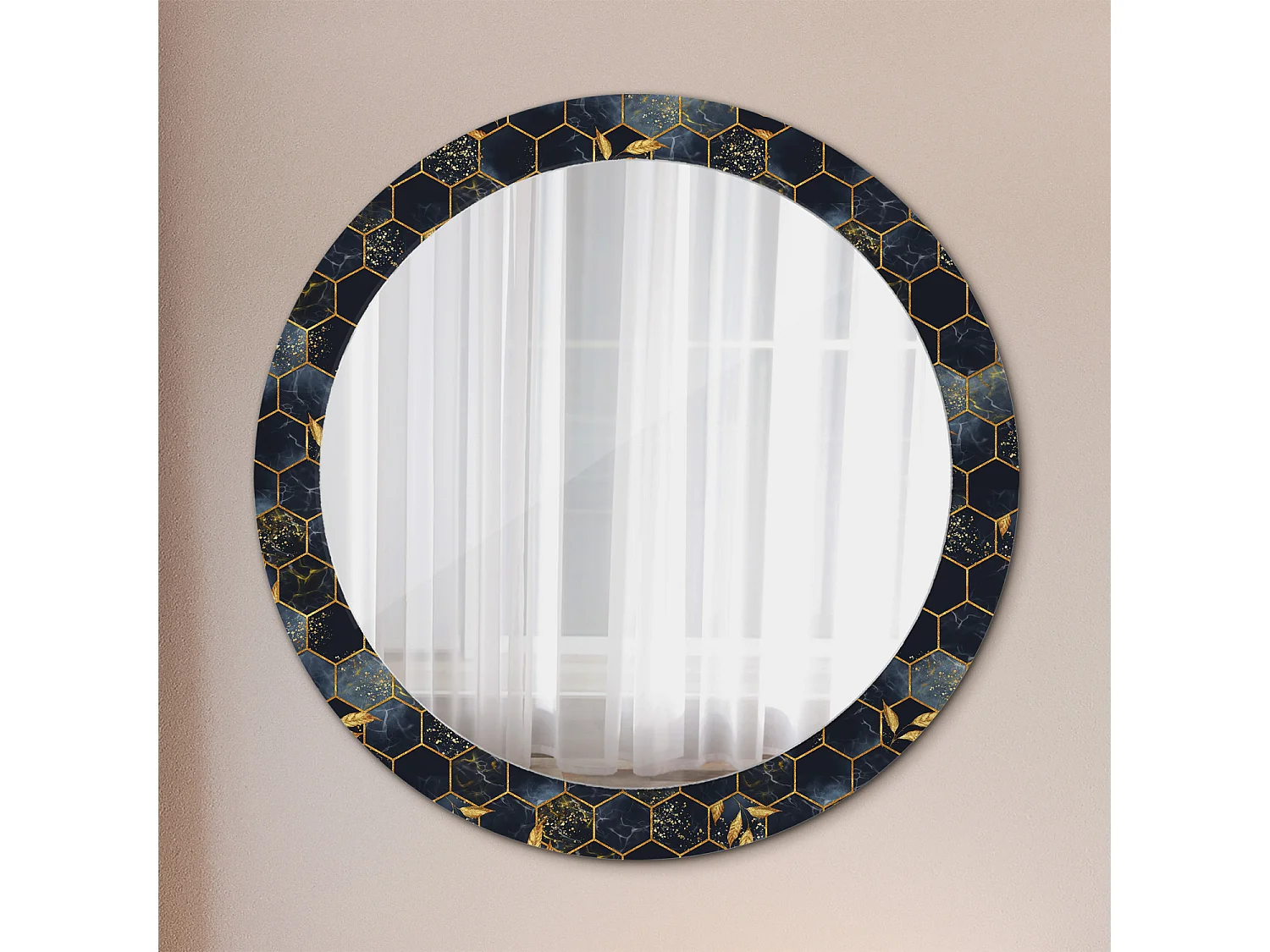 Miroir rond décoratif - Hexagone en marbre - 80 cm