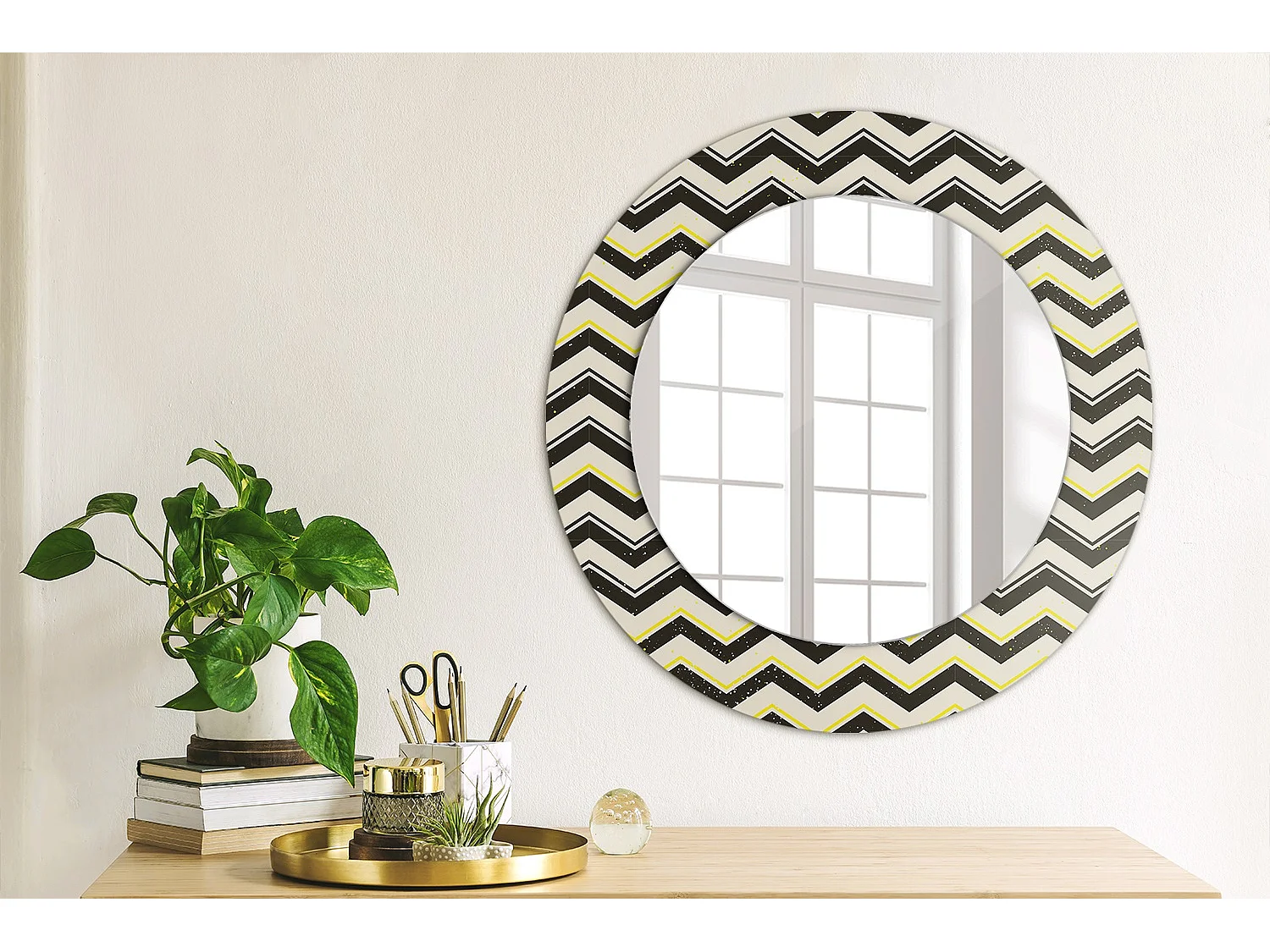 Ronde decoratieve spiegel - zigzagpatroon - 50 cm