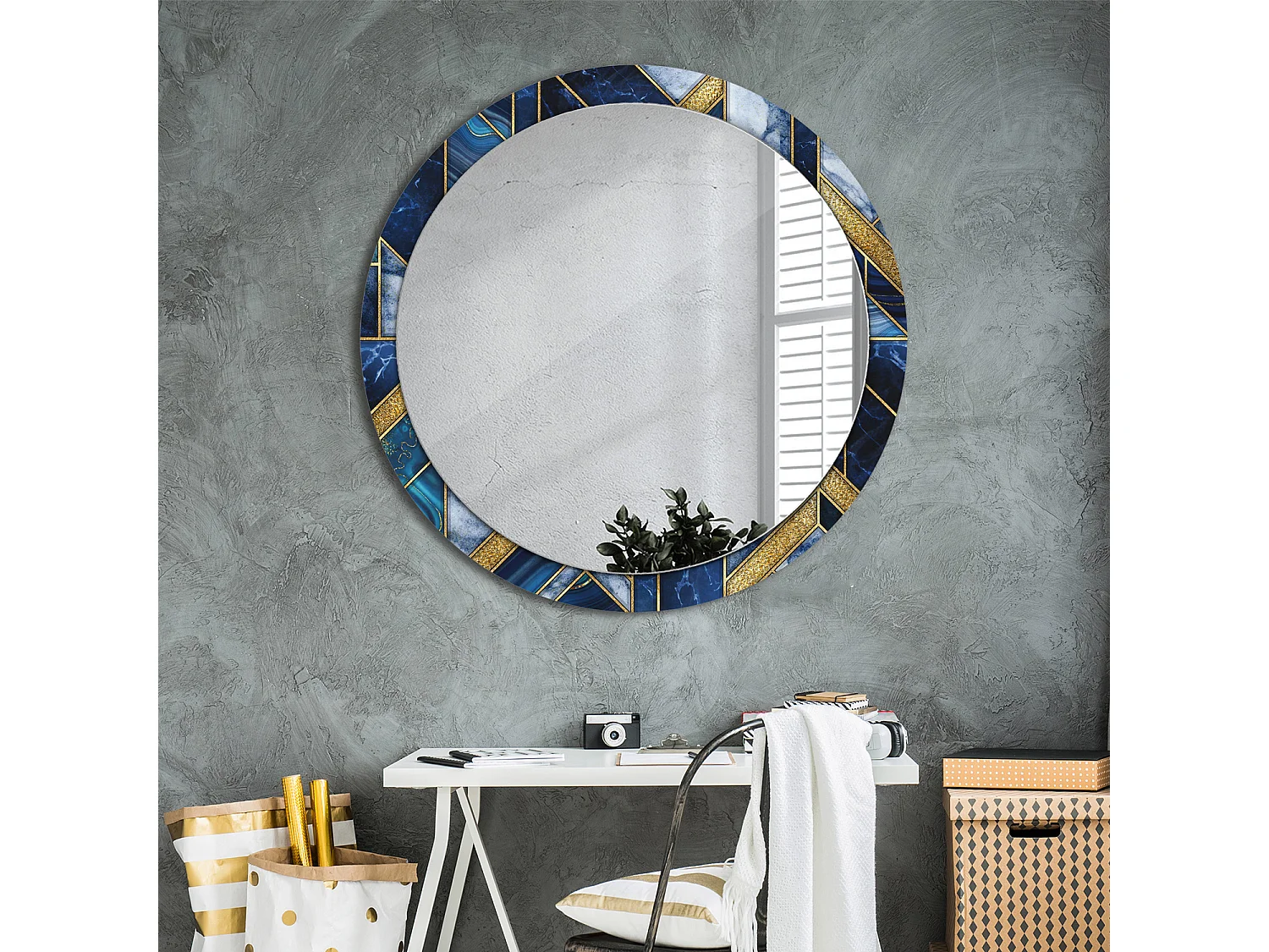 Ronde Decoratieve Spiegel – Modern Marmer – 100 cm