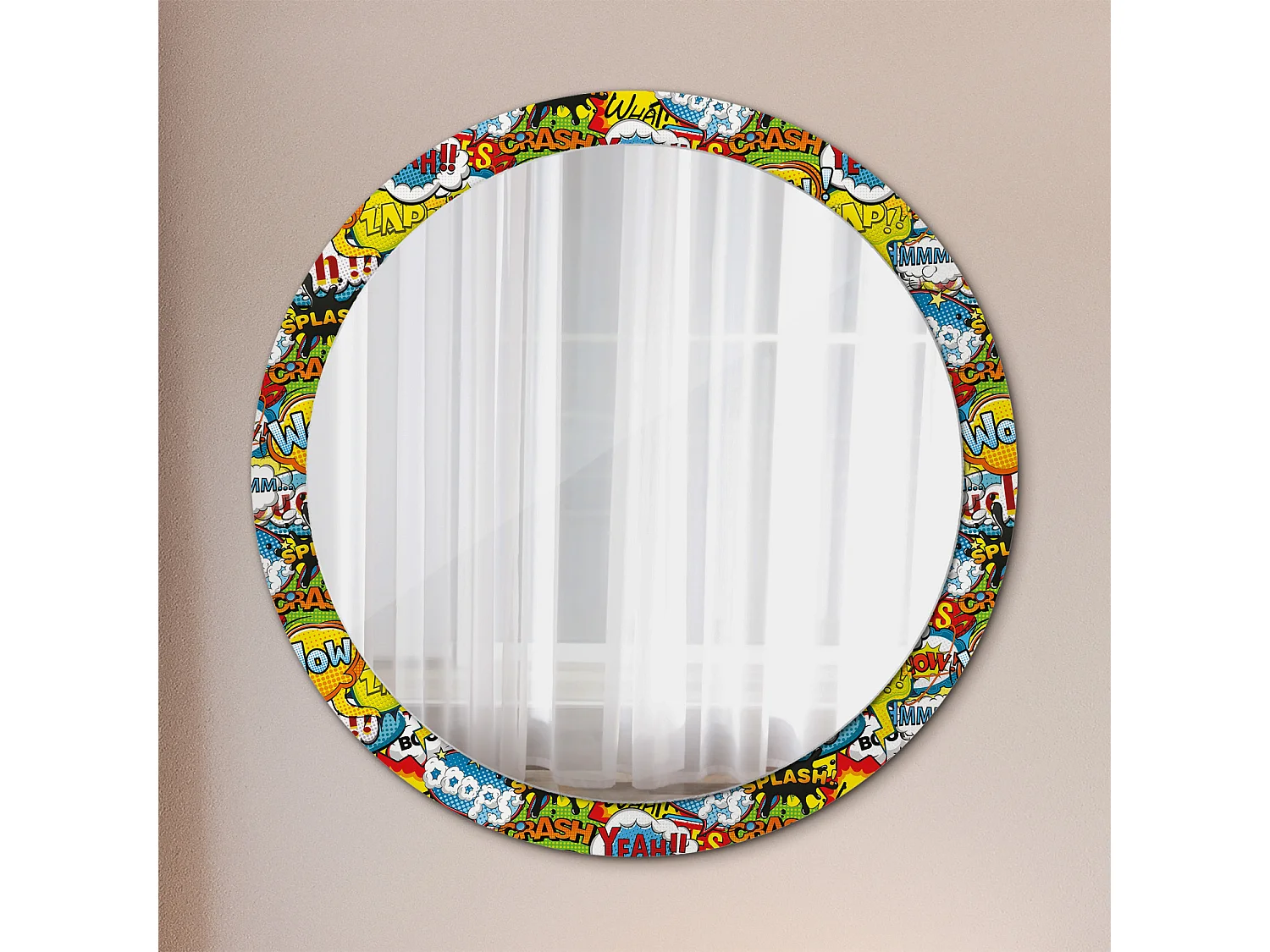Ronde Decoratieve Spiegel - Cartoon Patroon - 100cm