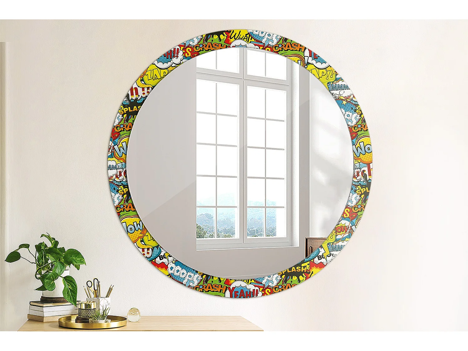 Ronde Decoratieve Spiegel - Cartoon Patroon - 100cm