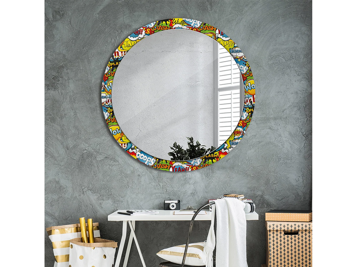 Ronde Decoratieve Spiegel - Cartoon Patroon - 100cm