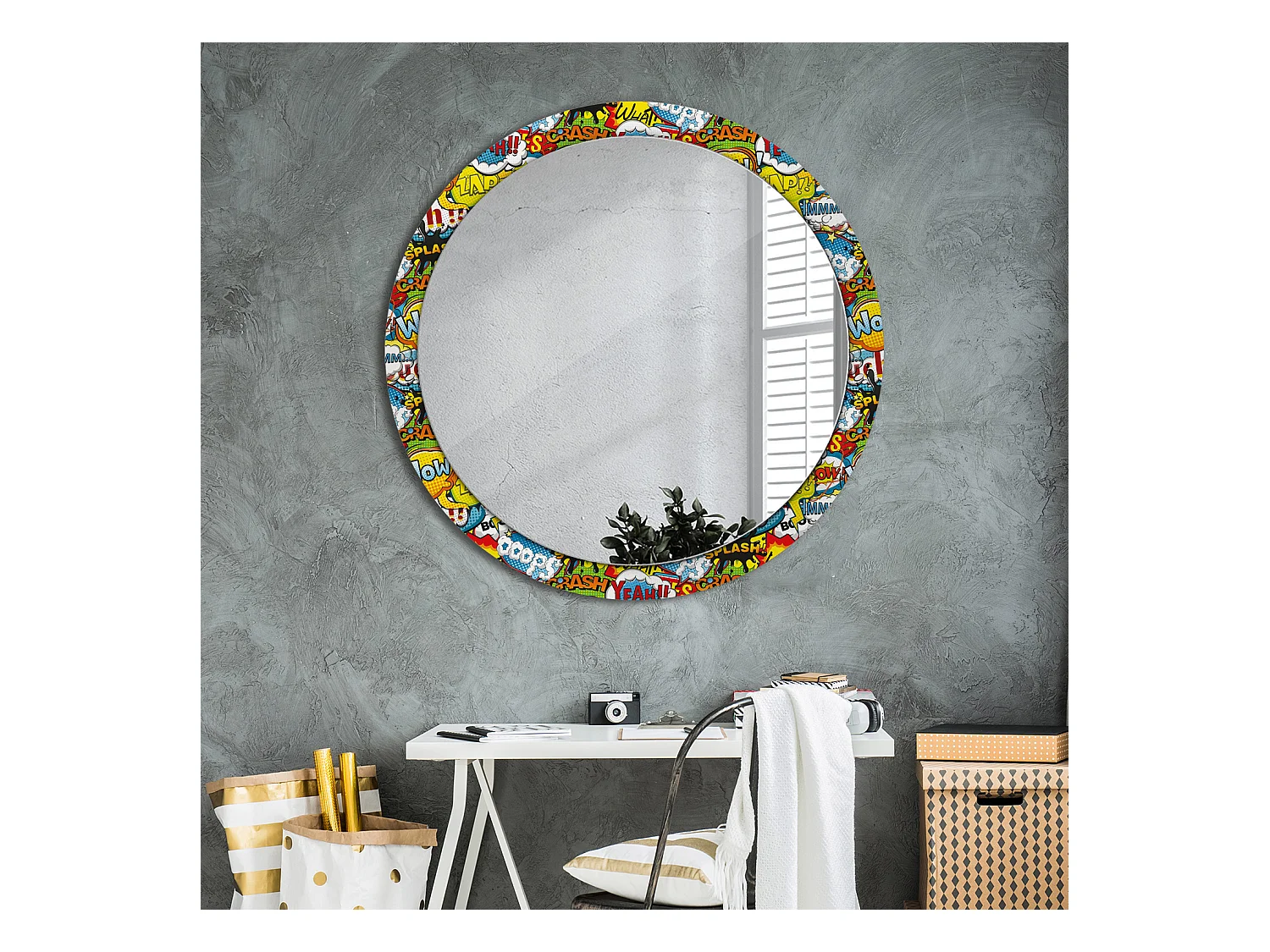 Miroir rond décoratif - Motif style bande dessinée - 100 cm