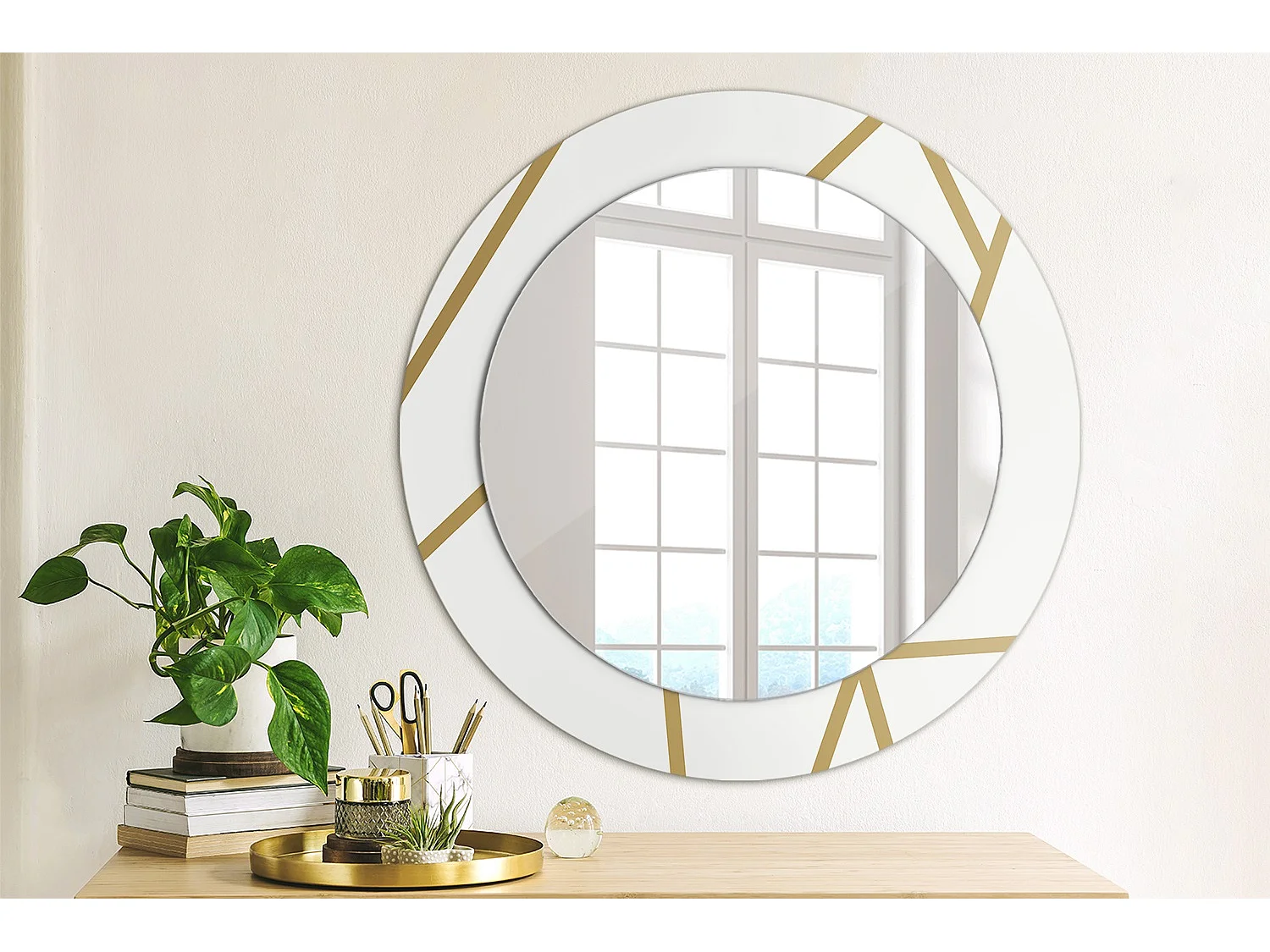 Miroir rond décoratif - Composition linéaire - 70 cm