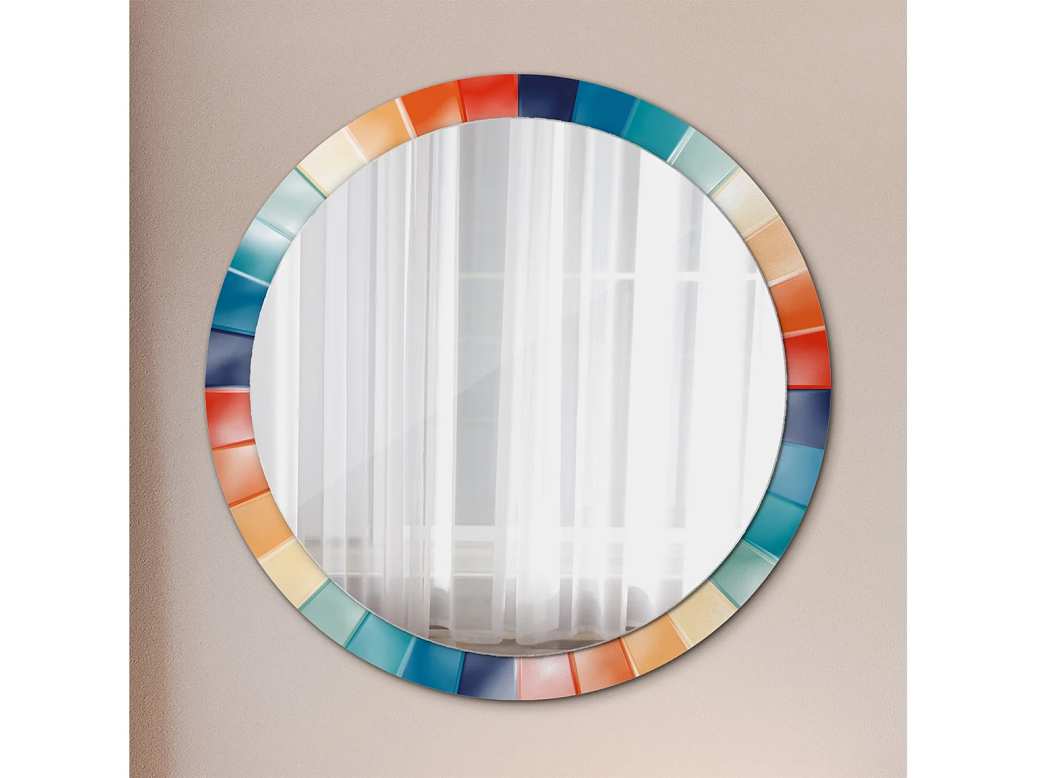 Runder dekorativer Spiegel – Bunte Ray-Fliesen – 100 cm