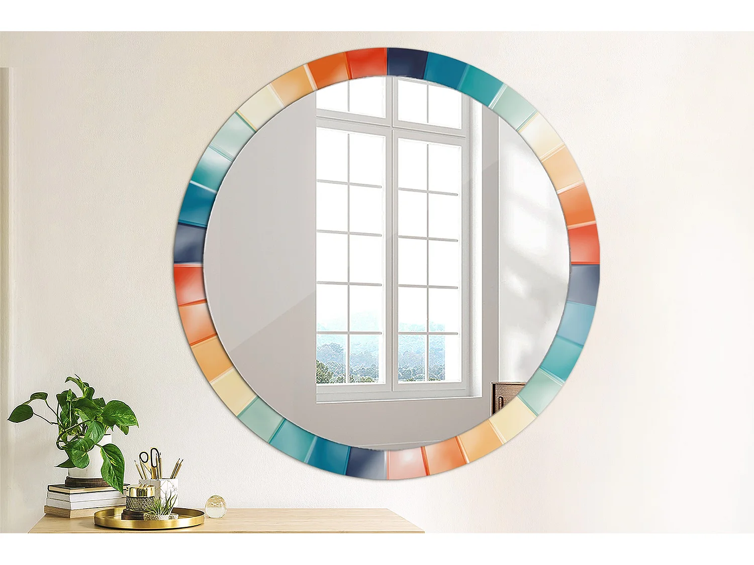 Ronde decoratieve spiegel - Kleurrijke straaltegels - 100 cm