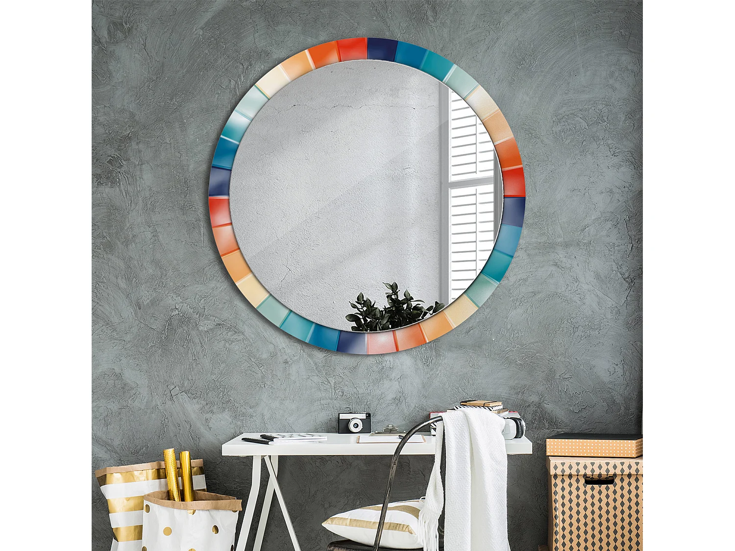 Ronde decoratieve spiegel - Kleurrijke straaltegels - 100 cm