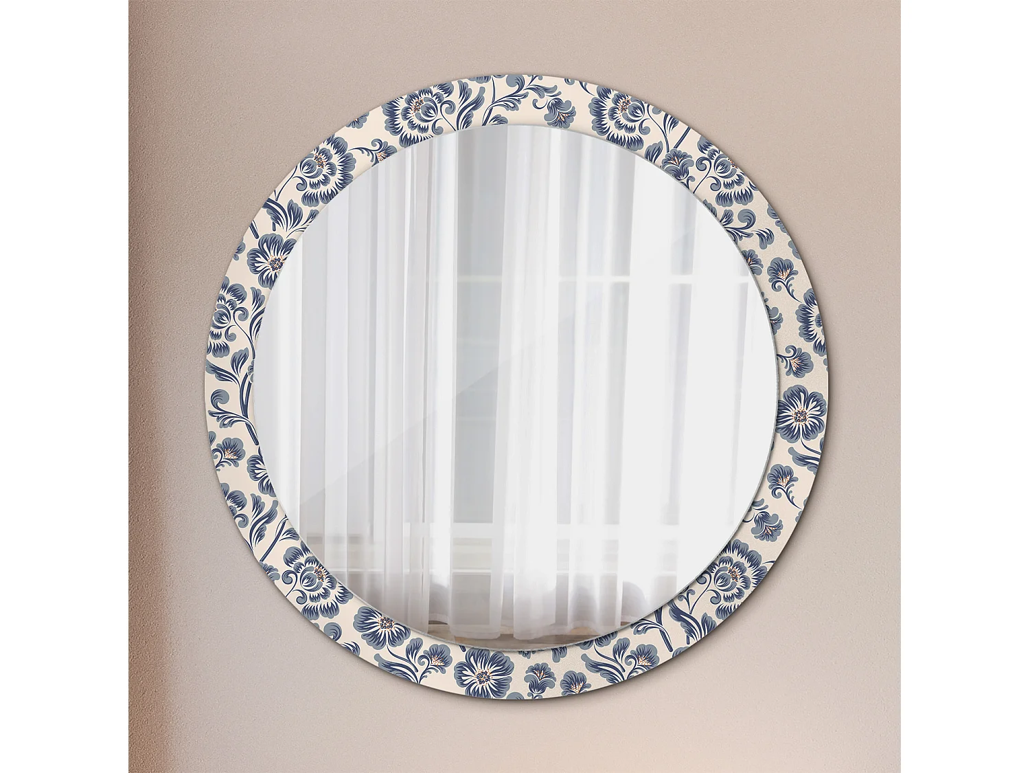 Runder dekorativer Spiegel - Blumendruck - 90 cm