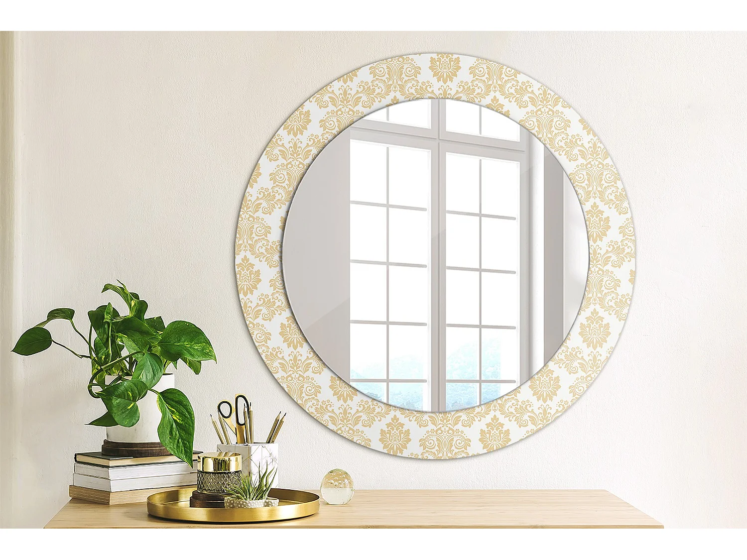 Miroir rond décoratif - Motif baroque - 70 cm