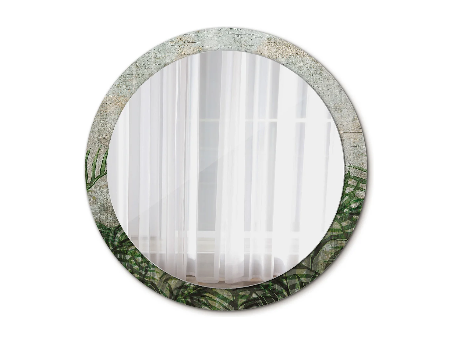 Miroir rond décoratif - Feuilles de fougère - 90 cm