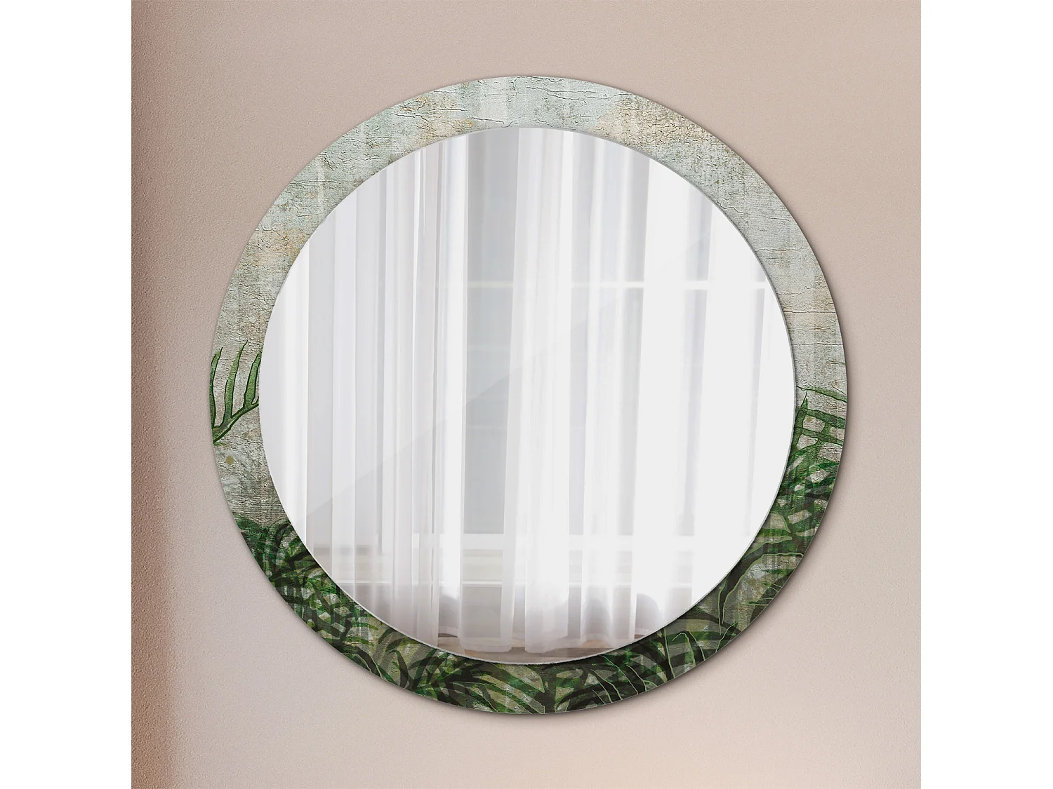 Miroir rond décoratif - Feuilles de fougère - 90 cm