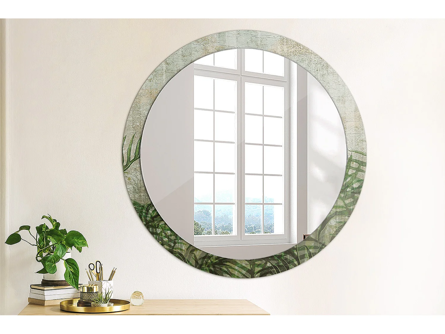Miroir rond décoratif - Feuilles de fougère - 90 cm