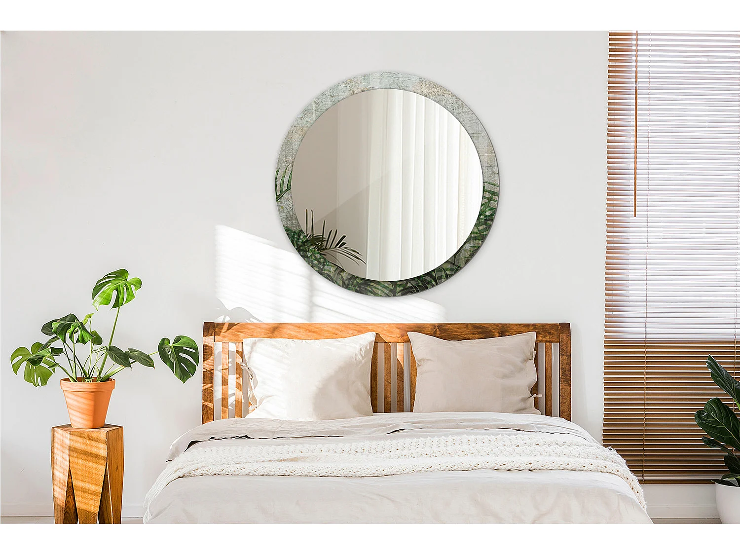 Miroir rond décoratif - Feuilles de fougère - 90 cm